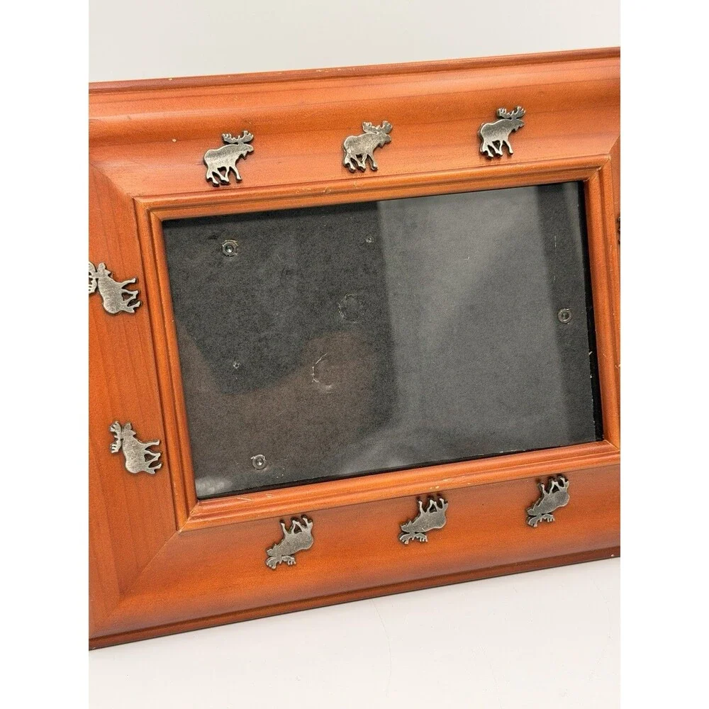 Rustic Wood Moose Picture Frame 9x7 Cabin Lodge Woodland Pewter Wildlife Decor